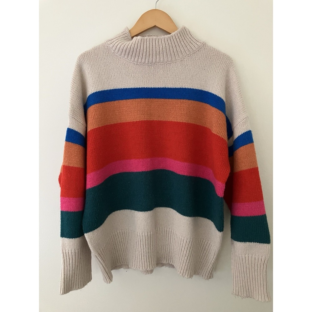 BKE Oversized Sweater With Colorful Striping Women's Size XL